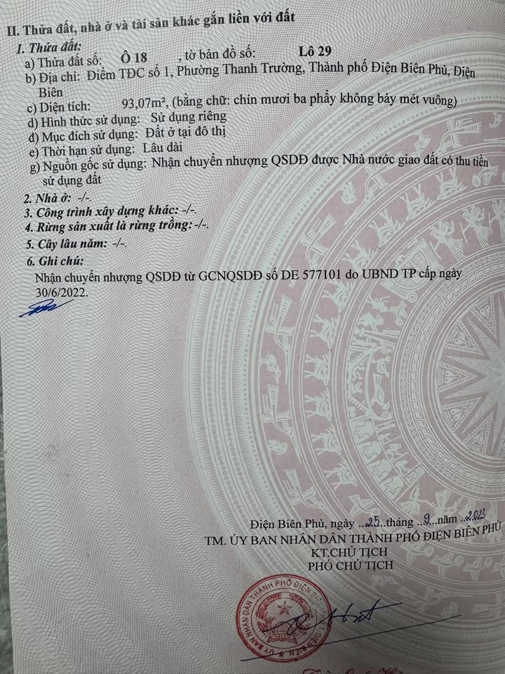 Đất lô góc 93m² tại phường Thanh Trường, TP Điện Biên Phủ - Giá chỉ 1.9 tỷ, pháp lý rõ ràng!