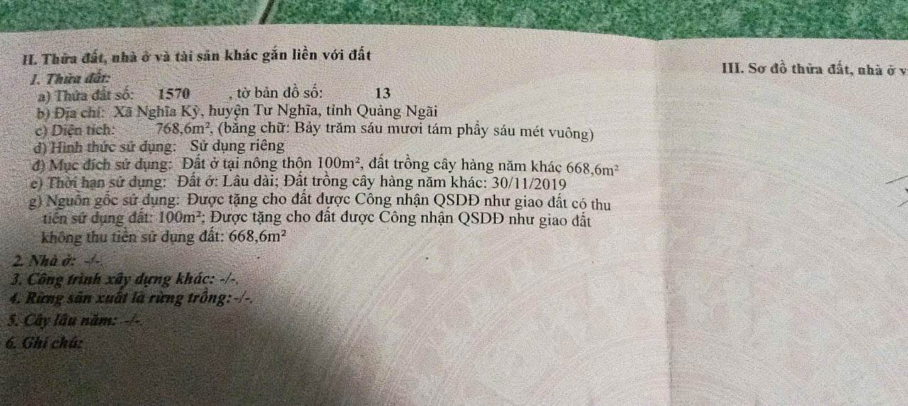 Đất vườn Nghĩa Kỳ, Tư Nghĩa 768m² giá chỉ 500 triệu - Cơ hội đầu tư hấp dẫn!