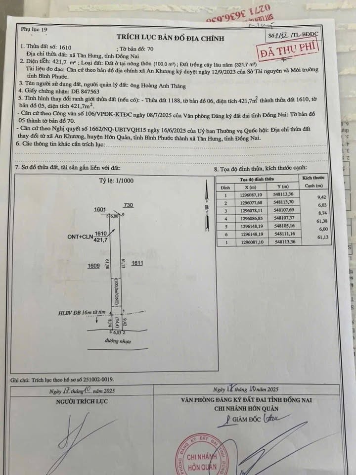 Đất nền An Khương, Hớn Quản 366m² - Sổ đỏ chính chủ, giá thỏa thuận!