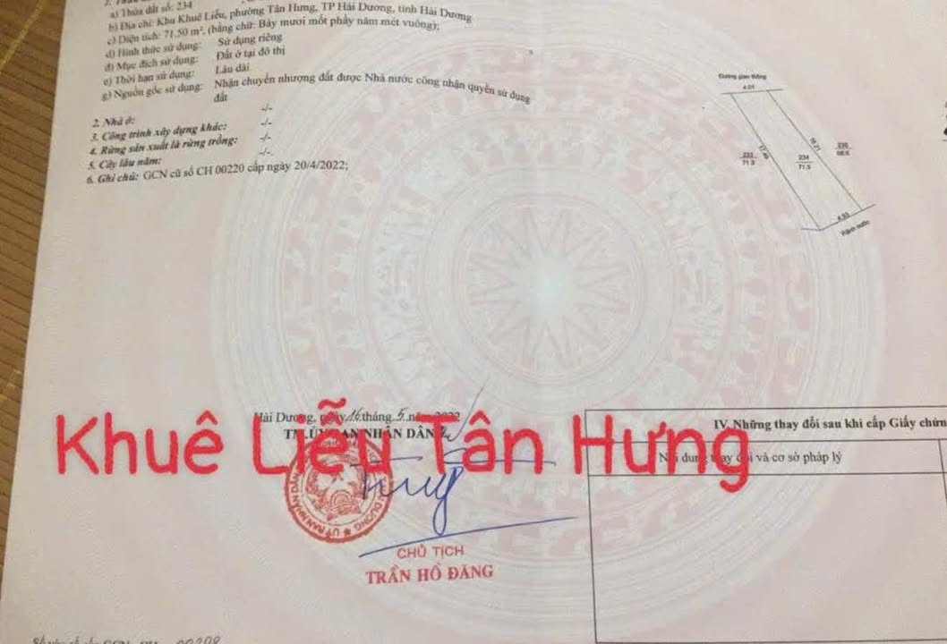 Đất nền Khuê Liễu, Tân Hưng 71m² giá 1.5 tỷ - Sổ đỏ chính chủ, vị trí đắc địa!