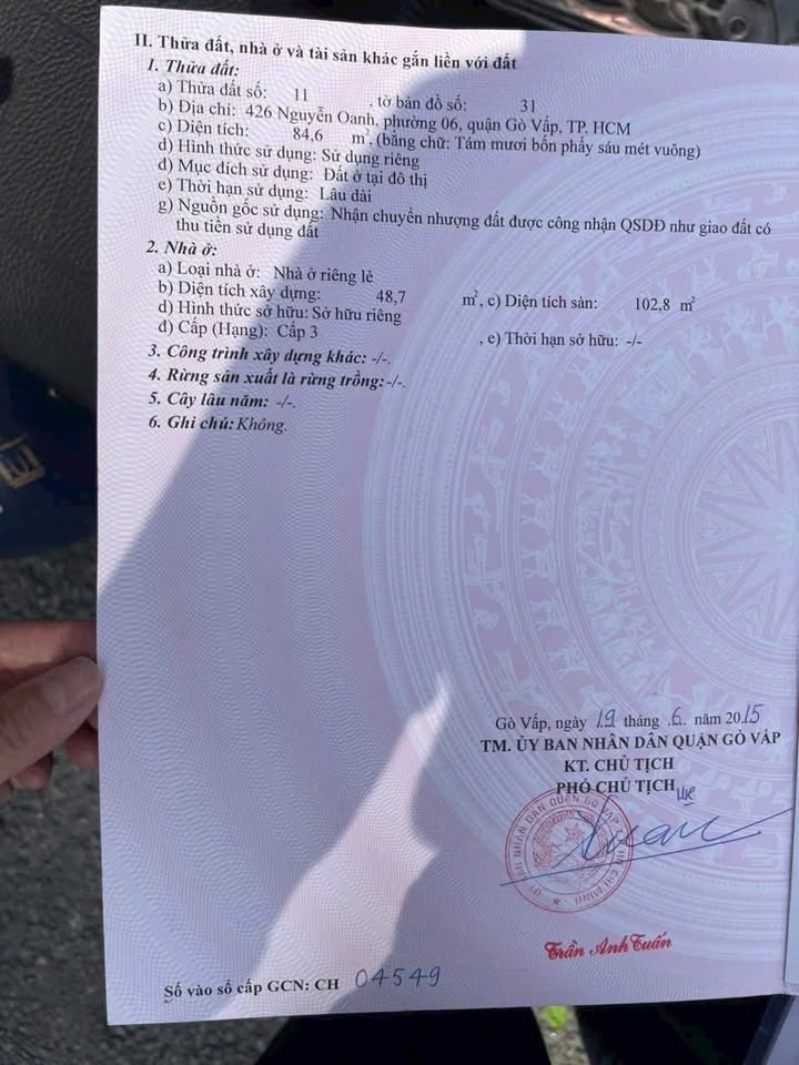 Bán Mặt tiền 426 Nguyễn Oanh, Gò Vấp, 84m² giá 12,9 tỷ - Cơ hội đầu tư sinh lời!