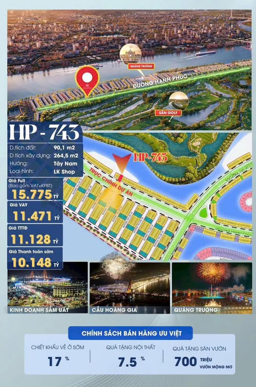 Shophouse Vinhomes Vũ Yên Thủy Nguyên 90m² giá 10.148 tỷ - View hồ sân golf tuyệt đẹp!