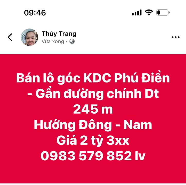 Đất nền góc KDC Phú Điền, Tư Nghĩa 245m² giá 2.3 tỷ - Đầu tư sinh lời ngay!