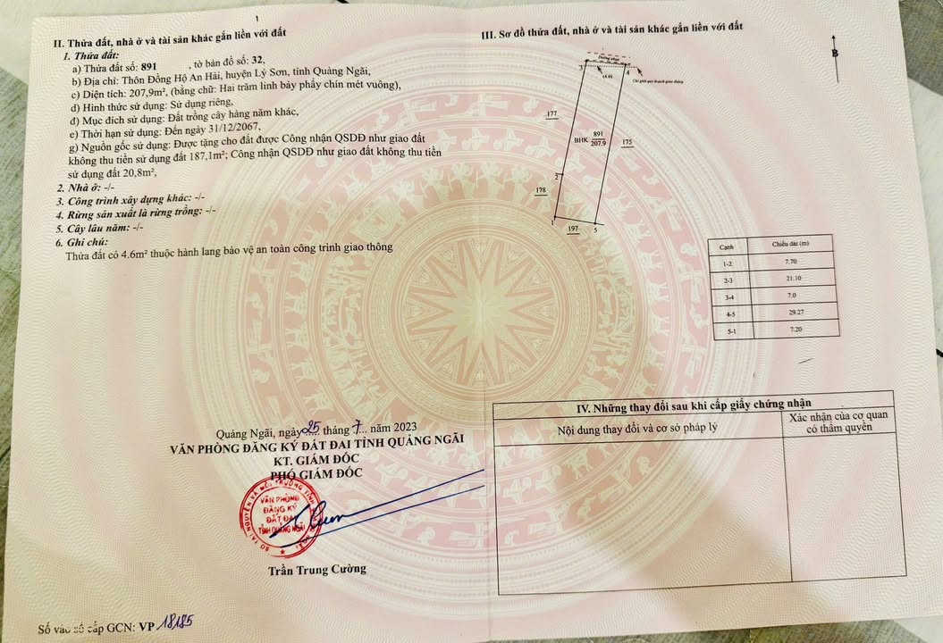 Đất vườn Lý Sơn 207m² giá 250 triệu - Sổ hồng chính chủ, công chứng ngay!