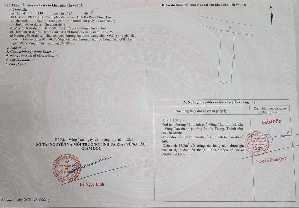 Đất nền chính chủ Phường 11, Vũng Tàu 98.3m² - Hẻm rộng ô tô đỗ cửa!