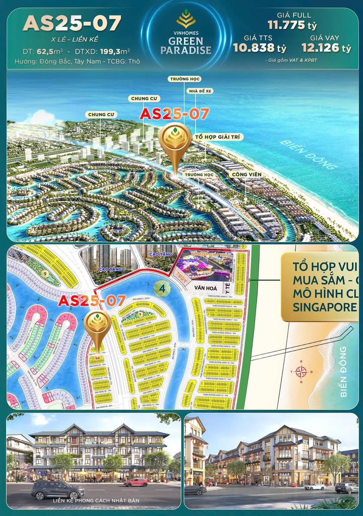 Townhouse Vinhomes Green Paradise Cần Giờ 62.5m² giá 10.838 tỷ - Tiềm năng đầu tư cao!