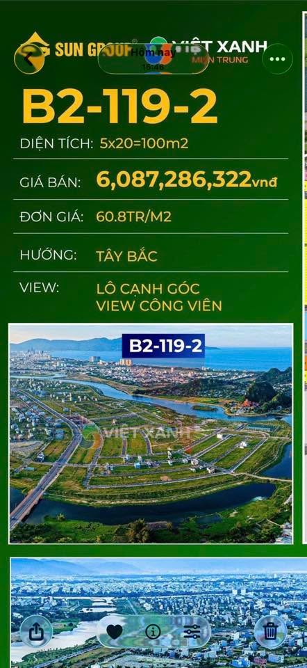 Đất nền Đầm Sen Đà Nẵng 100m² giá 6.08 tỷ - Lô góc view công viên đẹp!