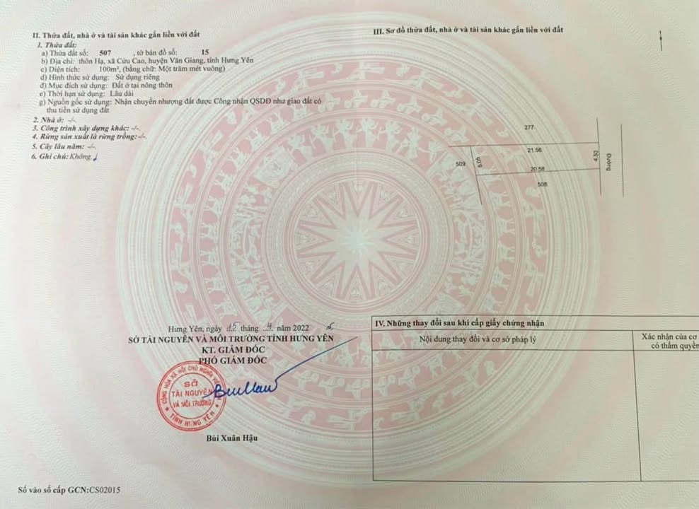 Đất thổ cư 100m² tại Cửu Cao, Văn Giang - Tiện ích đầy đủ, giá chỉ 2x triệu/m²!