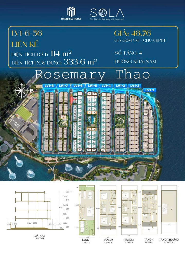 Nhà liền kề SOLA The Global City Thủ Đức 114m² giá 48.96 tỷ - Không gian sống lý tưởng!
