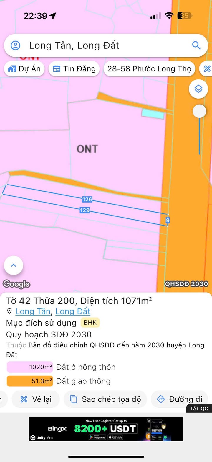 Đất nông nghiệp Long Tân 1071m² giá 4.5 tỷ - Đầu tư sinh lời hấp dẫn!