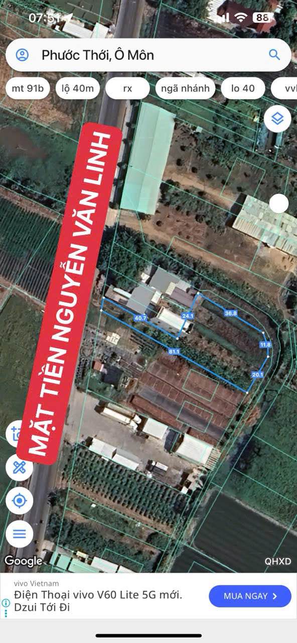 Đất nền Ô Môn Cần Thơ 1400m² giá 4 tỷ - Mặt tiền đường Nguyễn Văn Linh