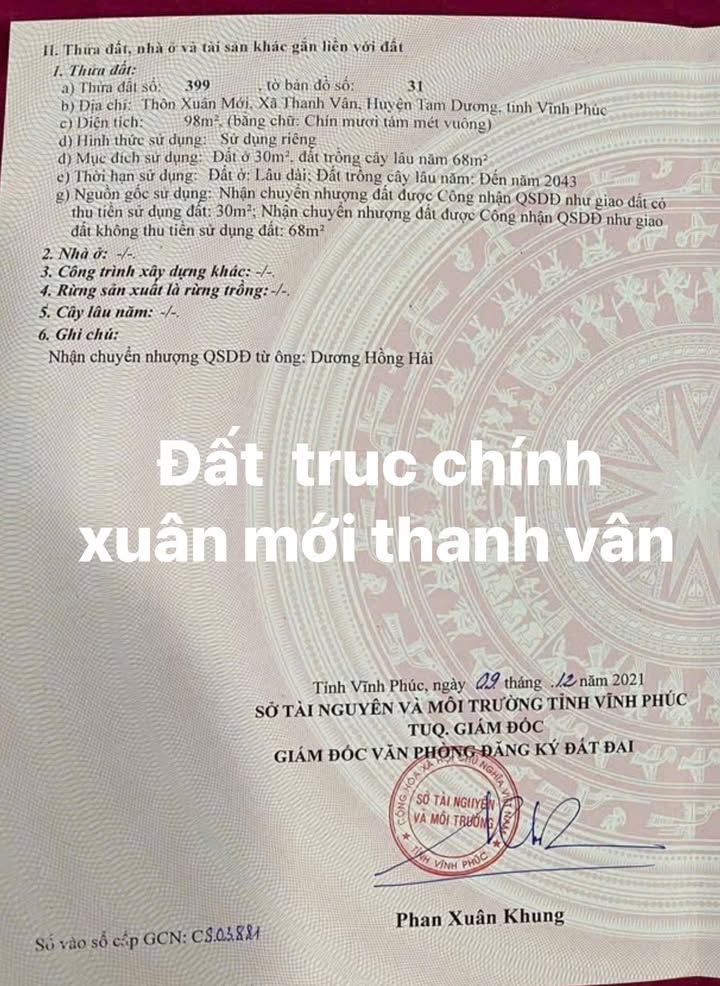 Đất nền Thanh Vân Tam Dương 98m² giá 1.4 tỷ - Đầu tư sinh lời ngay!