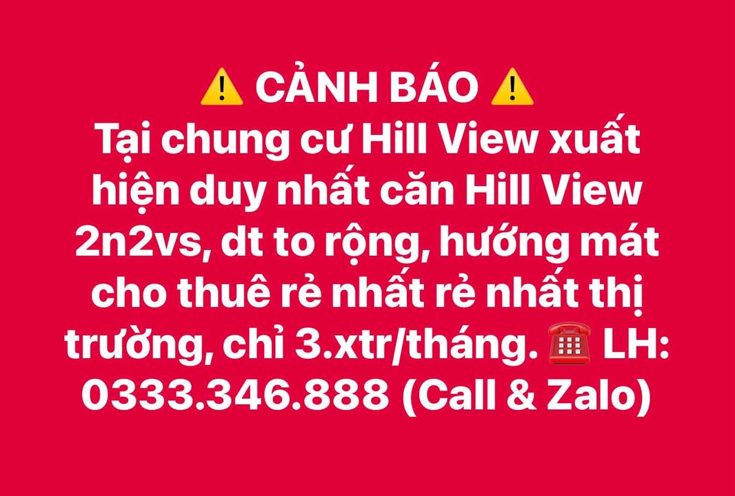 Căn hộ Hill View 2 phòng ngủ tại Bắc Ninh - Cho thuê chỉ 3.5 triệu/tháng