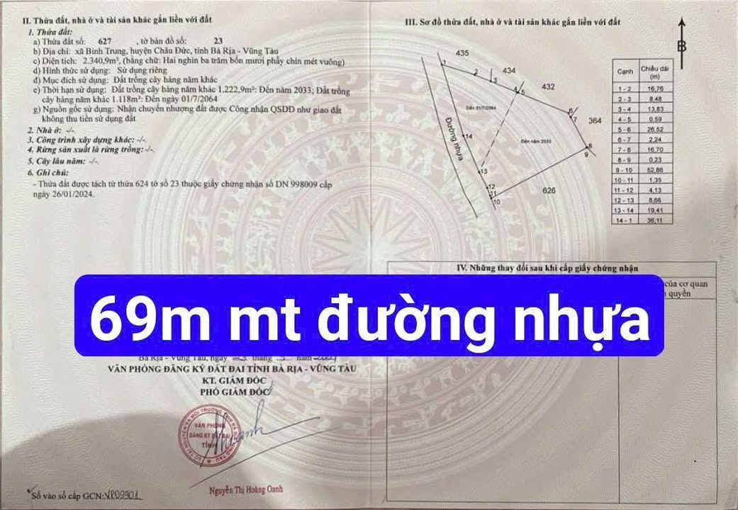 Đất nền Châu Đức 2300m² giá 1.426 tỷ - Đầu tư sinh lời ngay hôm nay!