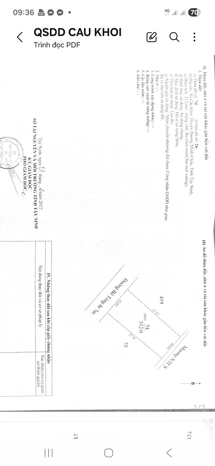 Đất thổ cư Cầu Khởi Dương Minh Châu 319.41m² giá 1.5 tỷ - Cần bán gấp!