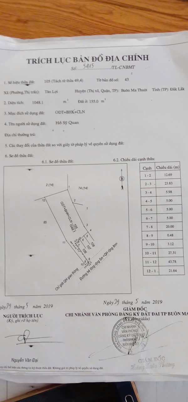 Đất nhà vườn nghỉ dưỡng Tân Lợi 1.048m² giá 5.8 tỷ - Cơ hội đầu tư hiếm có!