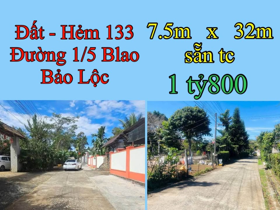 Đất hẻm 133 đường 1/5, phường B'Lao, Bảo Lộc 240m² giá 1.8 tỷ - Đầu tư sinh lời tại khu dân cư đông đúc!