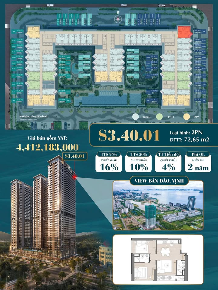 Căn hộ 2 phòng ngủ Hạ Long 72,65m² giá 4.4 tỷ - View đảo Rều tuyệt đẹp!
