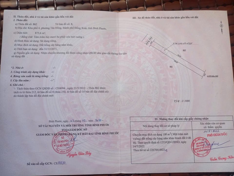 Đất thổ cư Tân Đồng, Đồng Xoài 850m² giá 1.2 tỷ - Cơ hội đầu tư hiếm có!