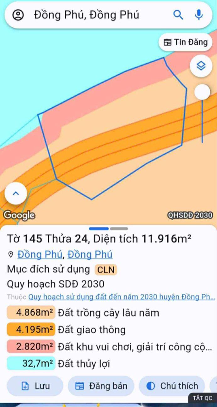 Đất đầu tư dài hạn tại Tân Lập, Đồng Phú 11.914,5 m² - Sổ hồng riêng, quy hoạch rõ ràng!
