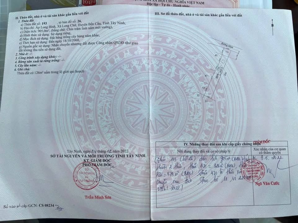 Đất nền Long Chữ, Bến Cầu 905m² giá 1.45 tỷ - Cơ hội đầu tư hiếm có!