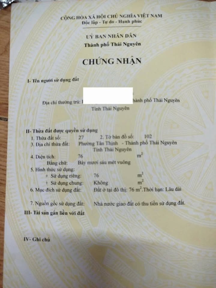 Đất 2 mặt tiền trung tâm Tân Thịnh, Thái Nguyên 76m² giá 2.9 tỷ - Đầu tư sinh lời tốt!