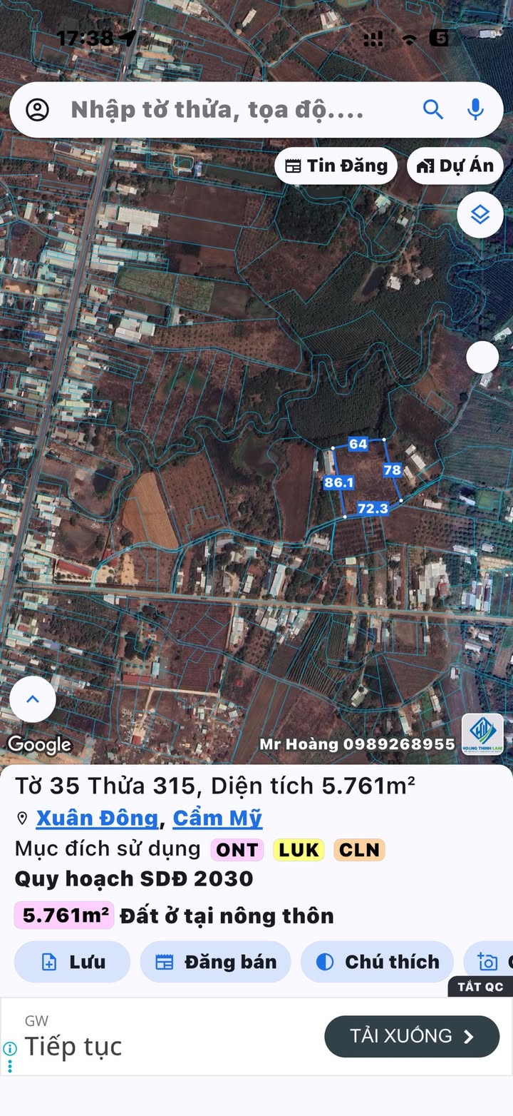 Đất thổ cư Xuân Đông Cẩm Mỹ 5700m² giá 5.5 tỷ - Cơ hội đầu tư hấp dẫn!