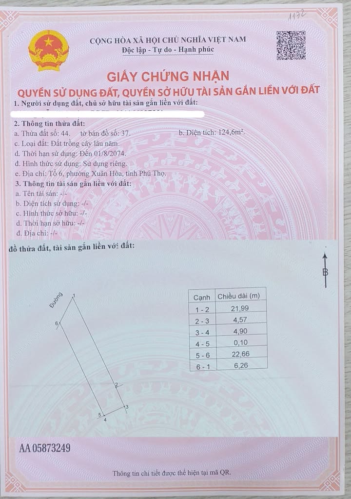 Đất trồng cây lâu năm 124m² tại phường Xuân Hòa - Giá chỉ 2.1 tỷ
