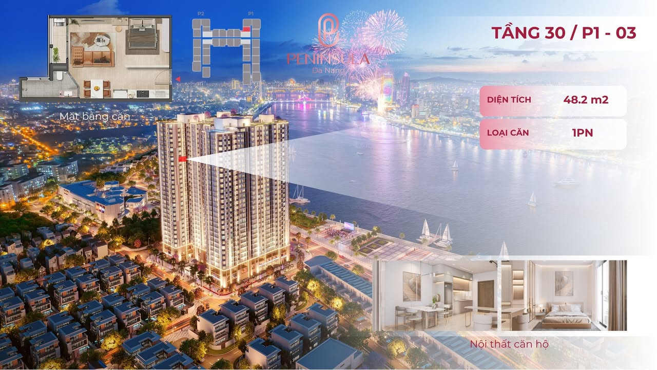 Căn hộ Peninsula Đà Nẵng 48.2m² giá 3.1 tỷ - View sông Hàn tuyệt đẹp!