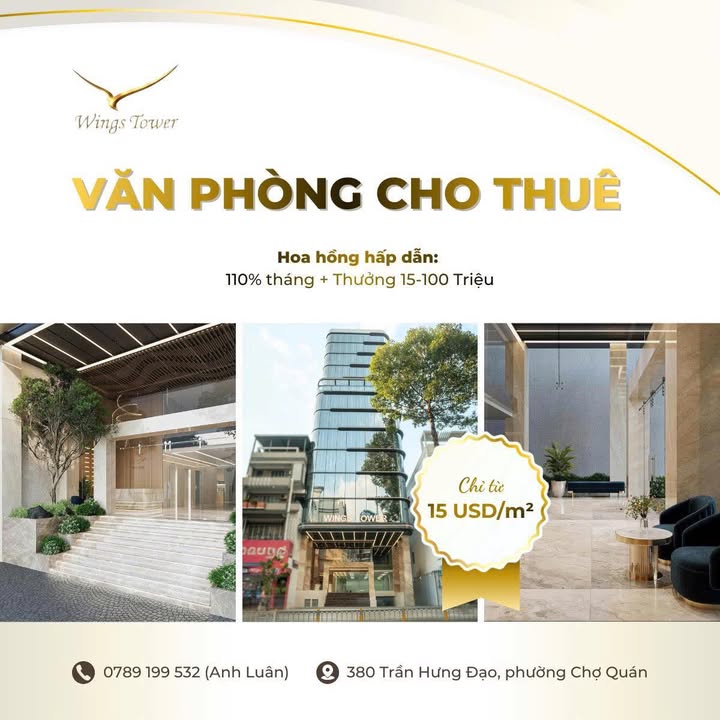 Văn phòng cho thuê cao cấp tại Wings Tower, Quận 5, 80m² - Vị trí đắc địa với giá chỉ từ 15 USD/m²!