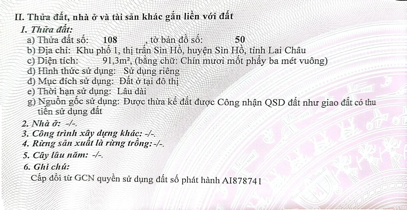 Đất mặt đường Sìn Hồ, Lai Châu 91,3m² - Sổ hồng chính chủ, giá thỏa thuận!