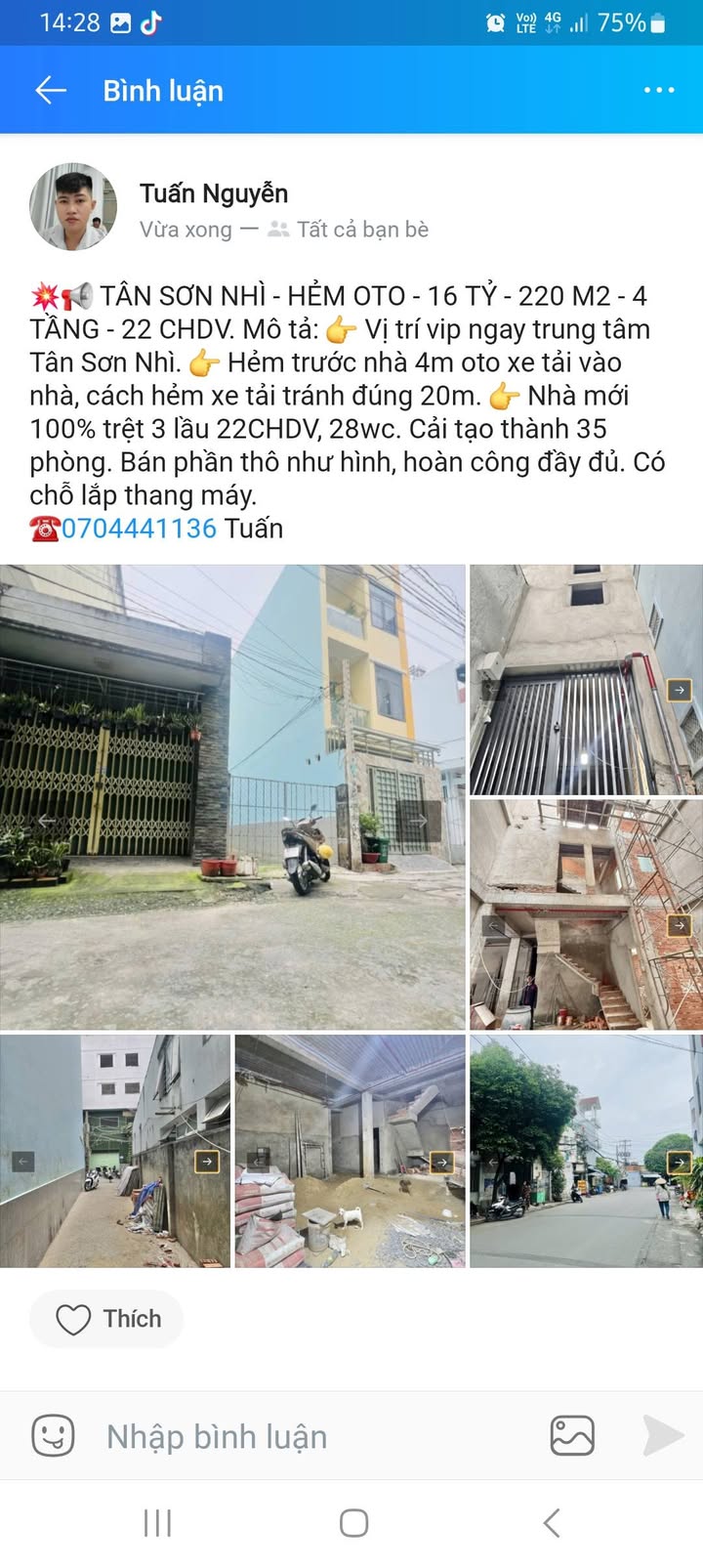 Căn hộ 4 tầng Tân Sơn Nhì 220m² giá 16 tỷ - Vị trí đắc địa, hẻm ô tô rộng rãi