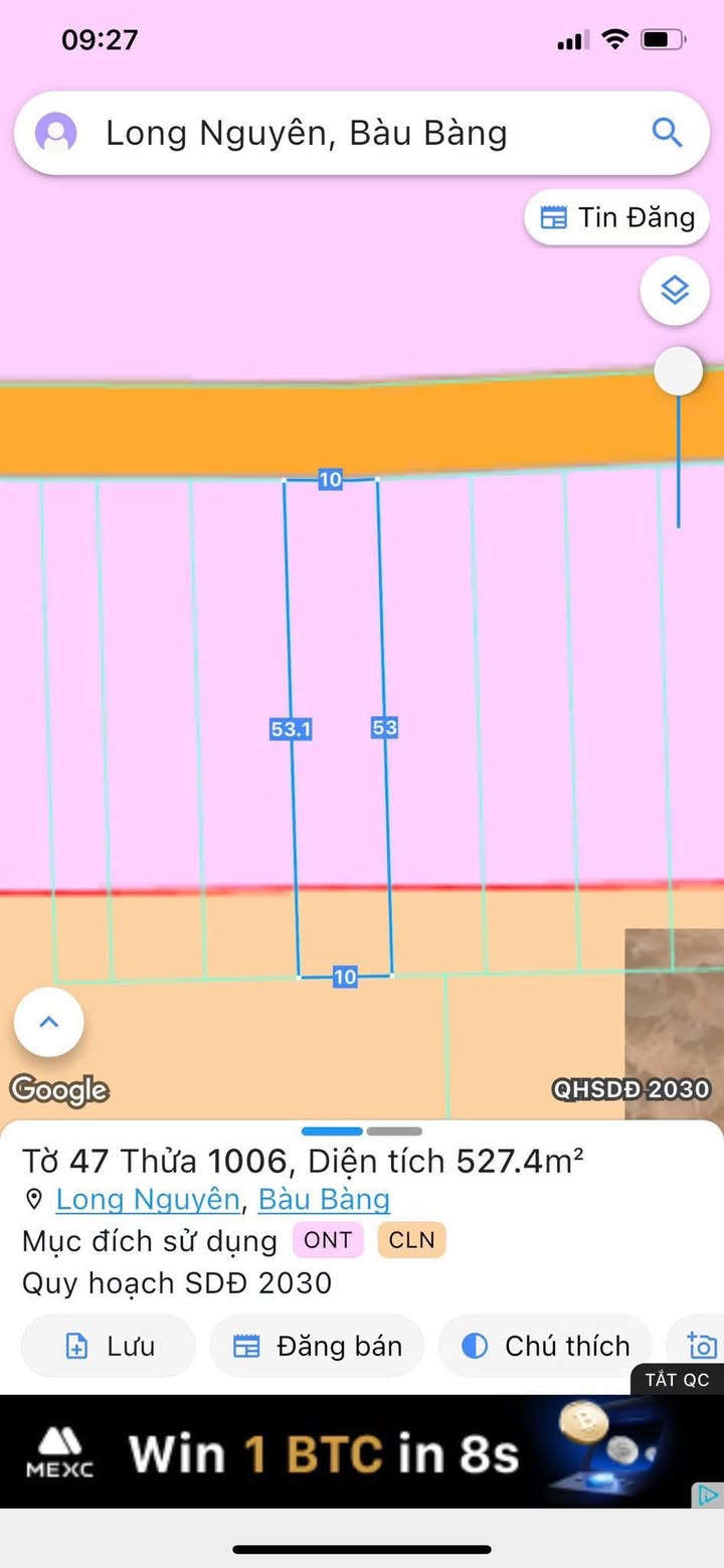 Đất nền Long Nguyên 530m² giá 1 tỷ - Mặt tiền đường DT749A dân cư đông đúc!