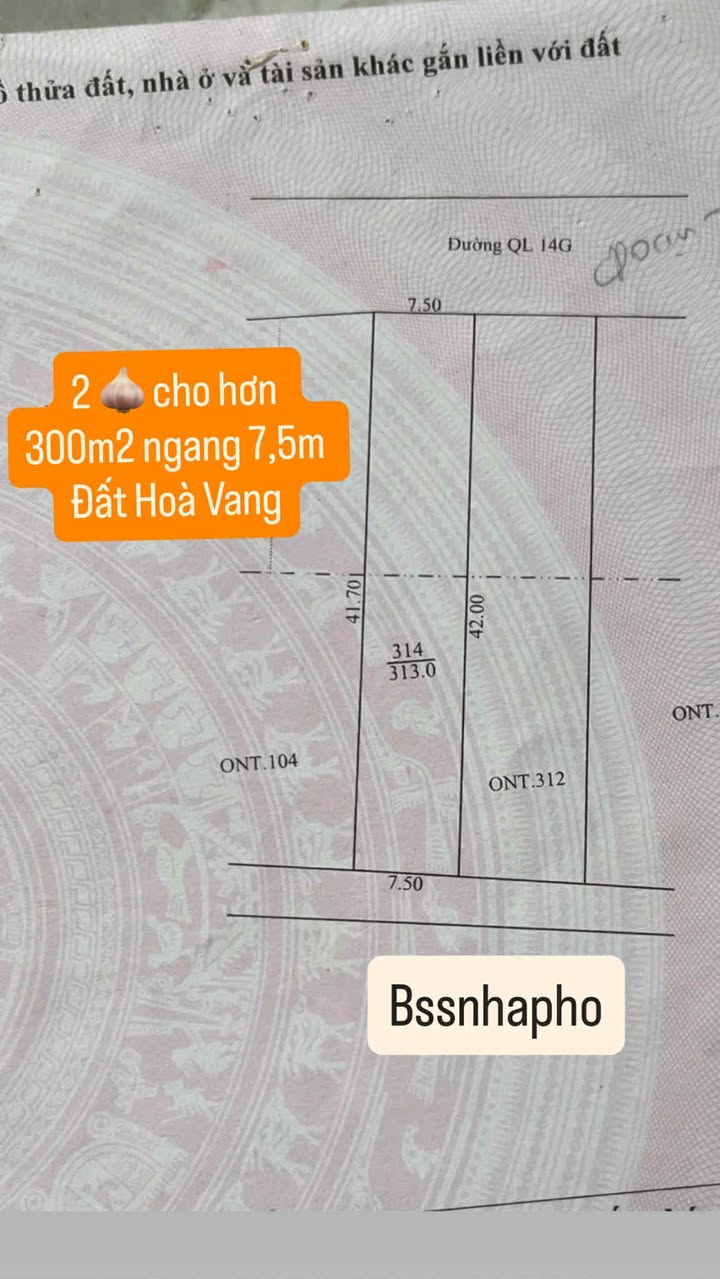 Đất Hòa Vang 307m² giá 2 tỷ - Đầu tư sinh lời ngay mặt tiền Quốc lộ 14G!