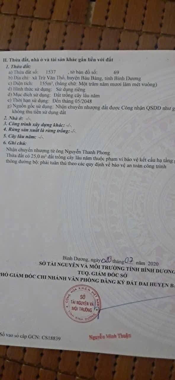 Đất nền Trừ Văn Thố, Bàu Bàng 155m² giá thỏa thuận - Đường 10m, tiện ích đầy đủ!
