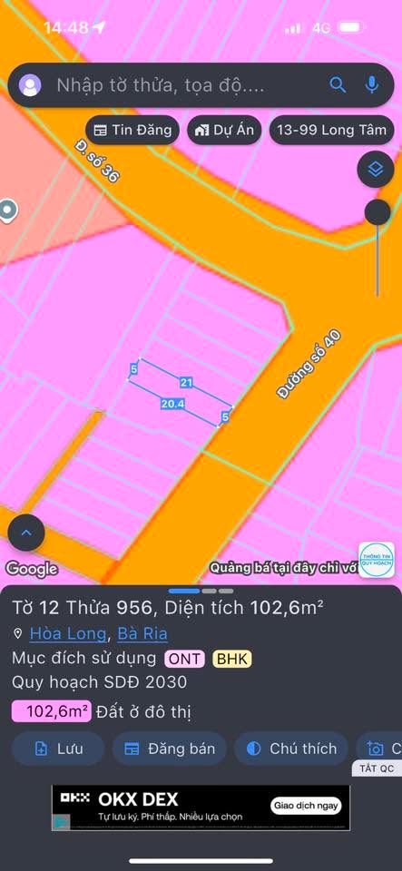 Đất mặt tiền kinh doanh Hòa Long, Bà Rịa 105m² giá 2.4 tỷ - Cơ hội đầu tư hấp dẫn!