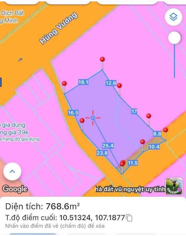 Đất nền đẹp tại đường Hùng Vương, phường Long Tâm, TP. Bà Rịa 768m² giá 6.8 tỷ - Cơ hội đầu tư lý tưởng!