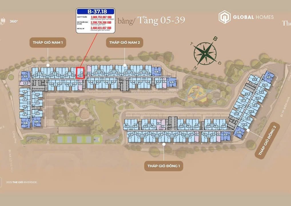 Căn hộ The Gió Riverside Dĩ An 65m² giá thỏa thuận - View sông Ngọc tuyệt đẹp!