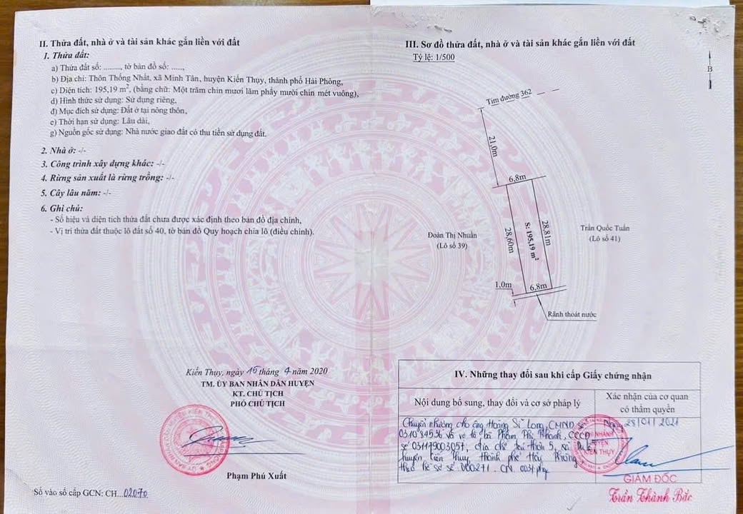 Đất nền Mặt đường 362, Minh Tân, Kiến Thụy, Hải Phòng 195m² - Vị trí đắc địa, giá tốt!