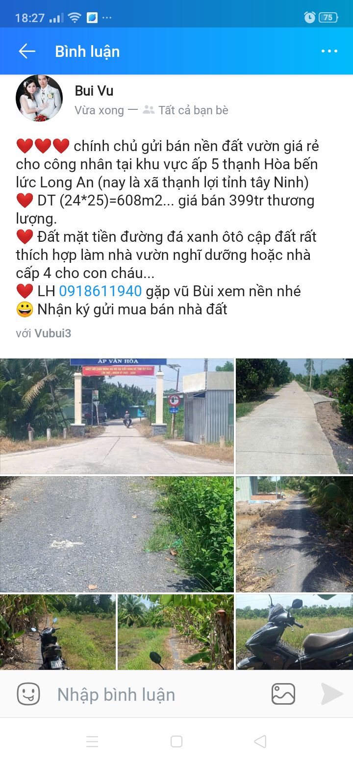 Đất vườn Thạnh Lợi Bến Lức 608m² giá 399 triệu - Cơ hội đầu tư tuyệt vời!