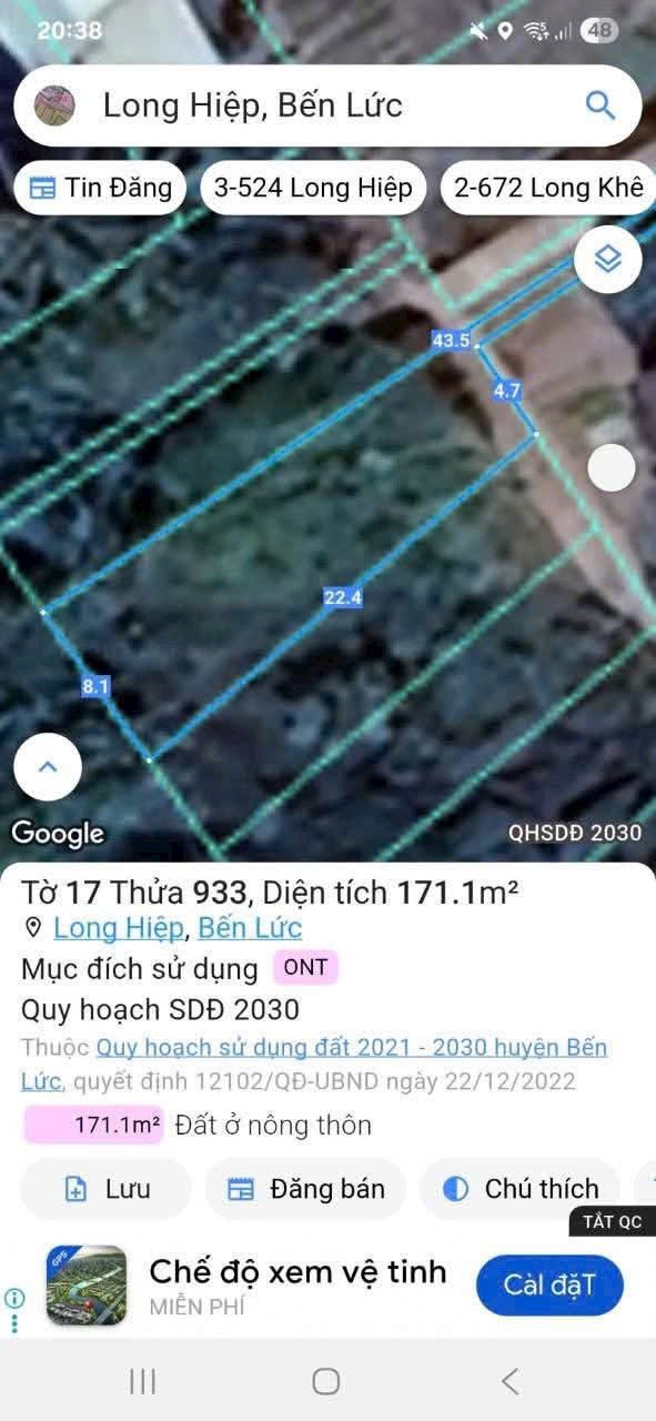 Đất nền Long Hiệp Bến Lức 171m² giá 790 triệu - Đối diện KCN Vĩnh Lộc 2!