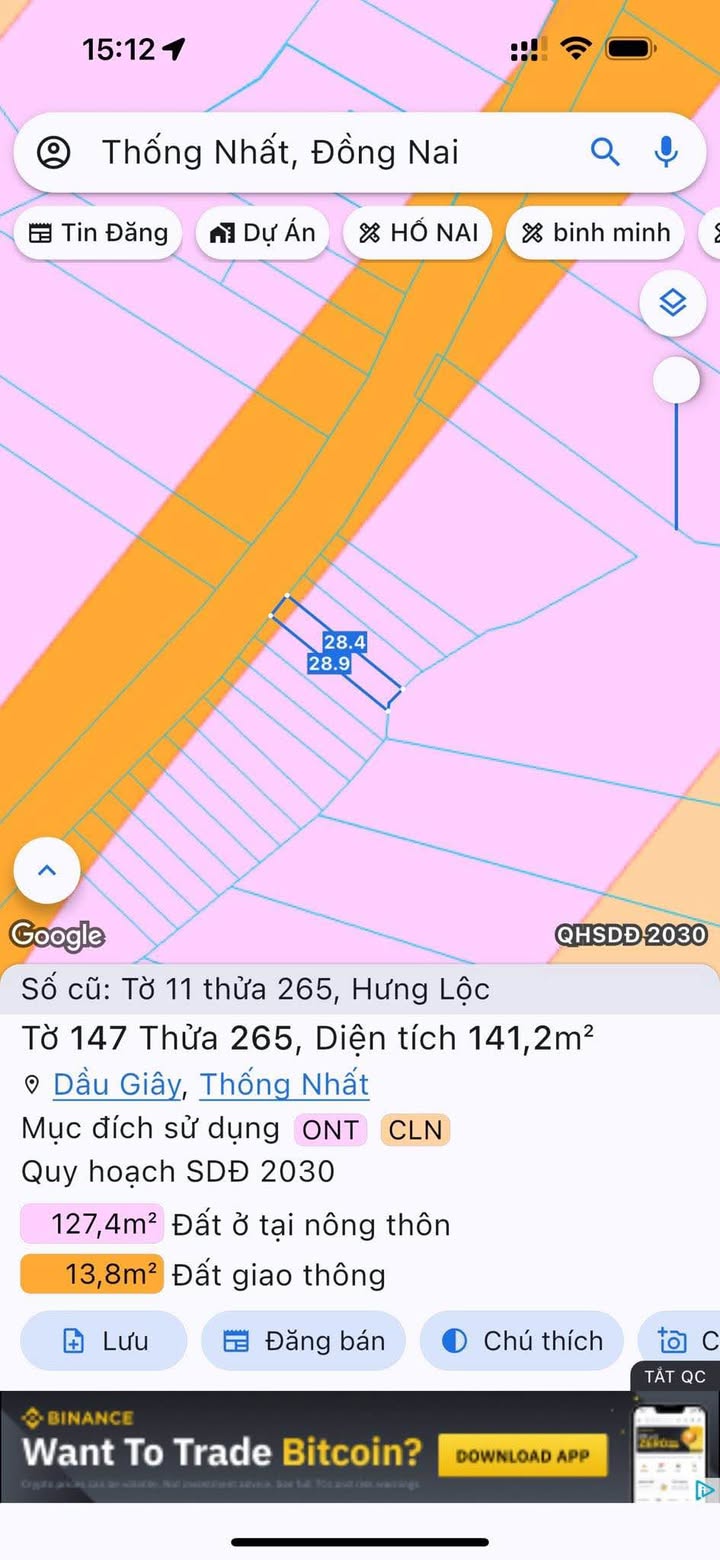 Đất thổ cư Dầu Giây Đồng Nai 141m² giá 1 tỷ - Mặt tiền đường nhựa thông thương!
