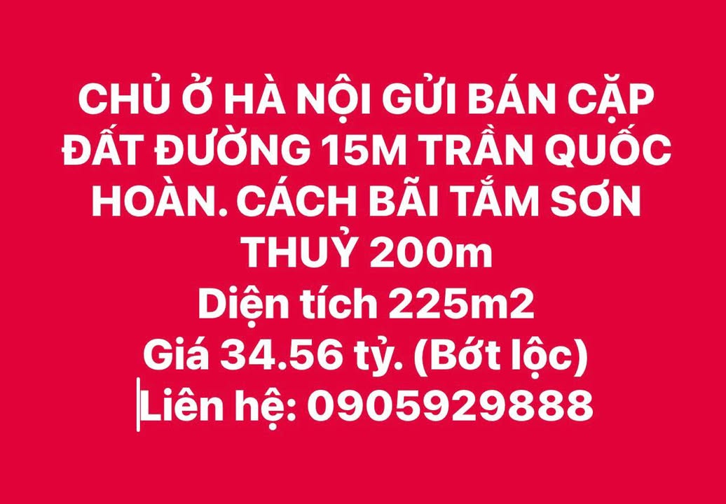 Đất nền Trần Quốc Hoàn Ngũ Hành Sơn 225m² giá 34.56 tỷ - Cơ hội đầu tư sinh lời!