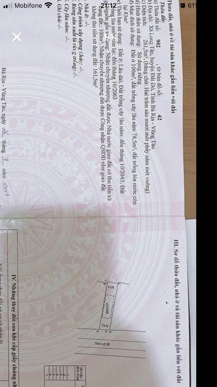 Đất nền Long Tân Đất Đỏ 260m² giá 3.5 tỷ - Vị trí đắc địa, dân cư văn minh!