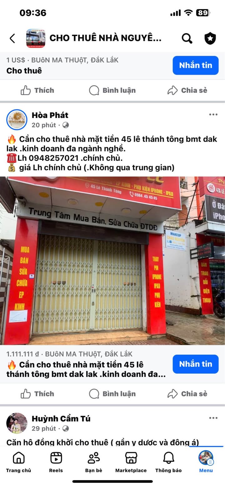 Mặt bằng kinh doanh cho thuê tại đường Lê Thánh Tông, Buôn Ma Thuột - Giá chỉ 10 triệu/tháng!