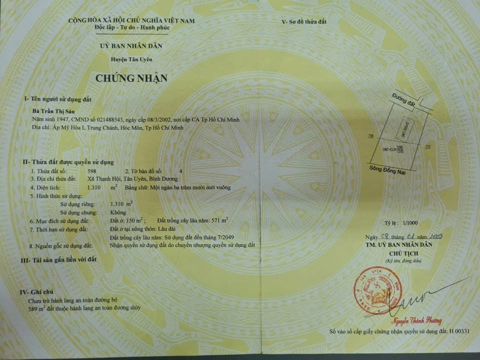 Đất nền Tân Uyên 1310m² giá 12 tỷ - View Sông tuyệt đẹp