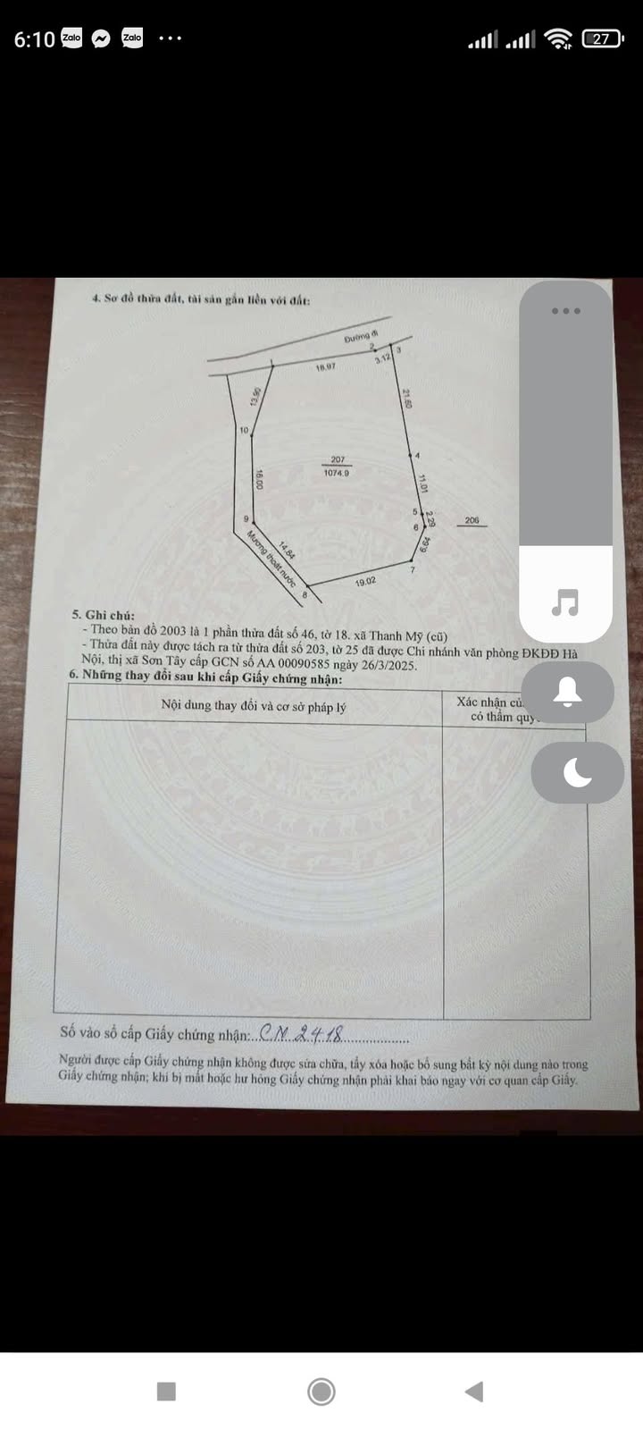 Đất thổ cư 1.074,9m² tại Thủ Trung, Tùng Thiện, Sơn Tây - Sổ đỏ chính chủ, giá 5 tỷ!