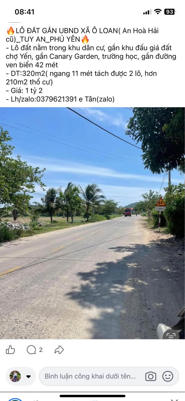 Đất thổ cư 1250m² mặt tiền đường 42m tại Ô Loan - Giá chỉ 1.75 tỷ!