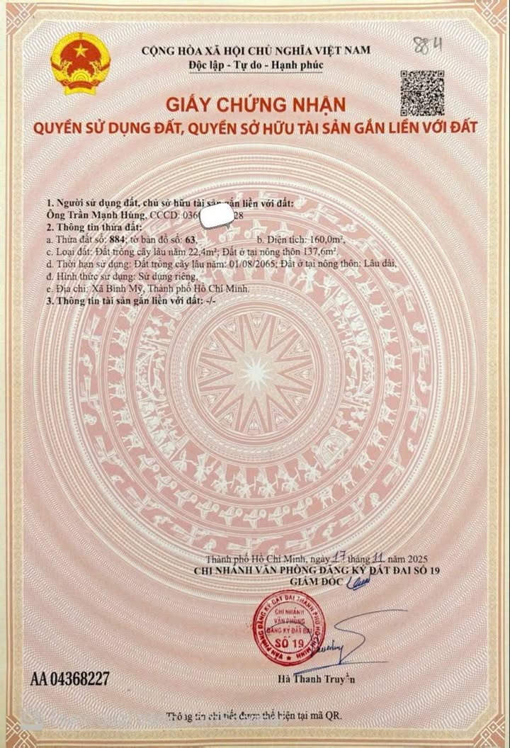 Đất thổ cư 137m² tại Bình Mỹ, Củ Chi - Giá chỉ 2.7 tỷ, xây dựng tự do!