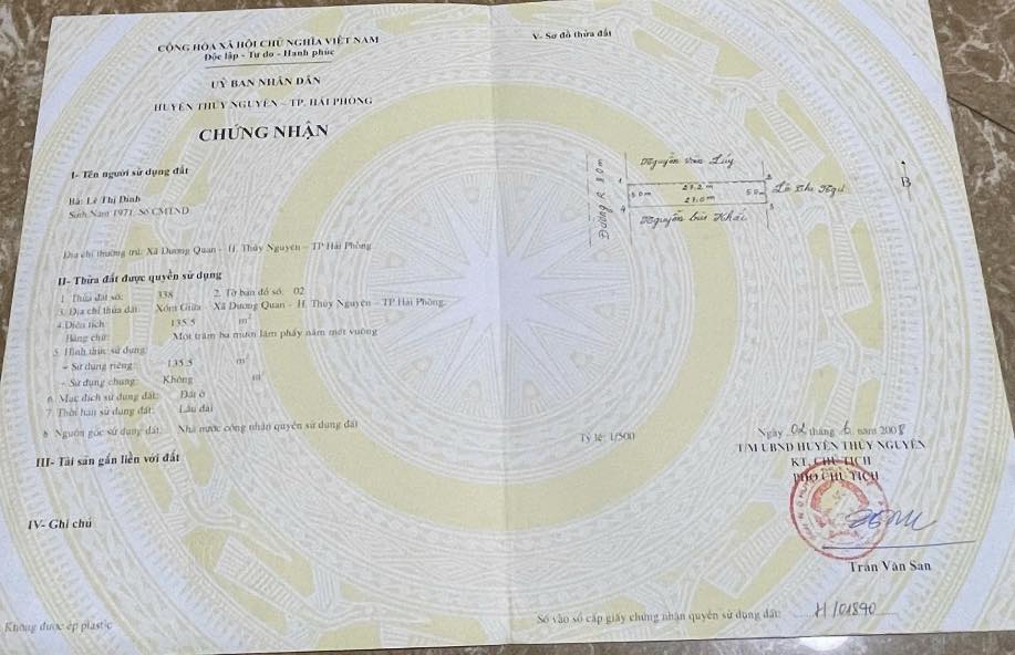 Đất thổ cư Dương Quan 135m² giá 6.775 tỷ - Vị trí đẹp, pháp lý rõ ràng!